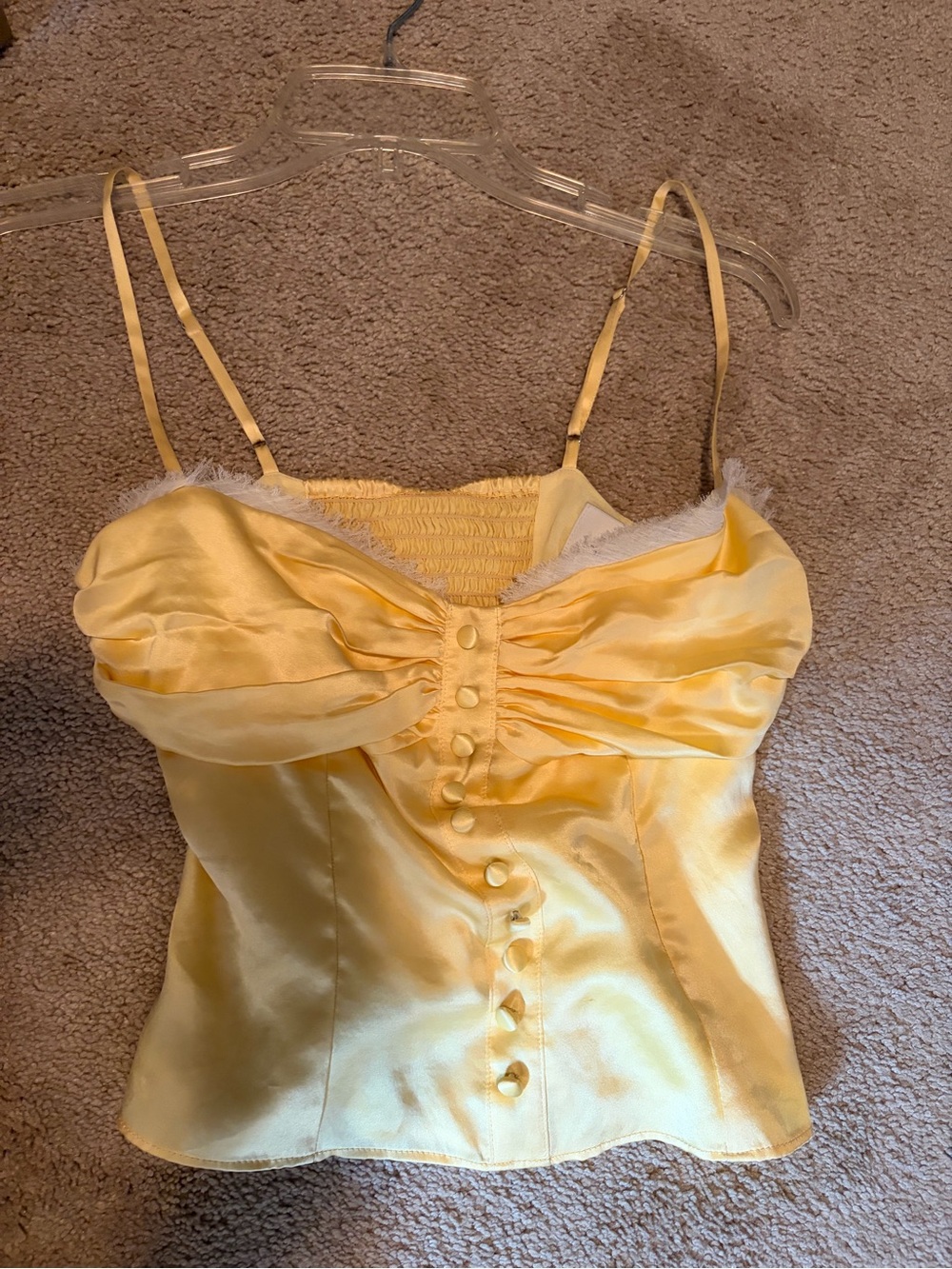 Reformation Yellow Satin Button-Front Camisole